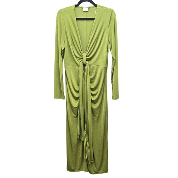 Dee Elly Maxi Dress Womens Size XL Green Slinky Knit Stretchy Long Sleeve Fairy - Picture 2 of 6